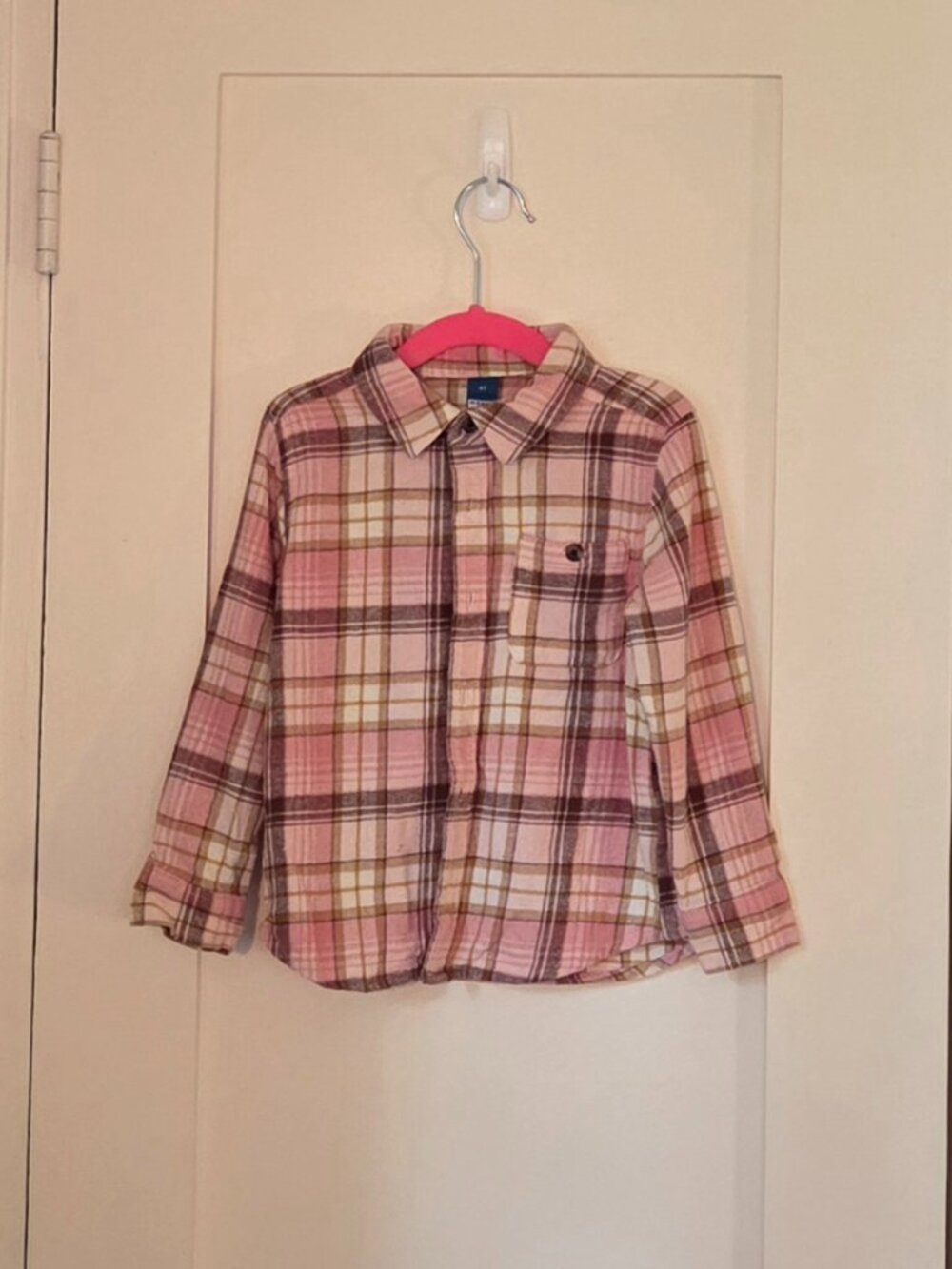 Girls Fall Flannel, Pink and Brown, Warm Button Down Shirt, Old Navy, 4T